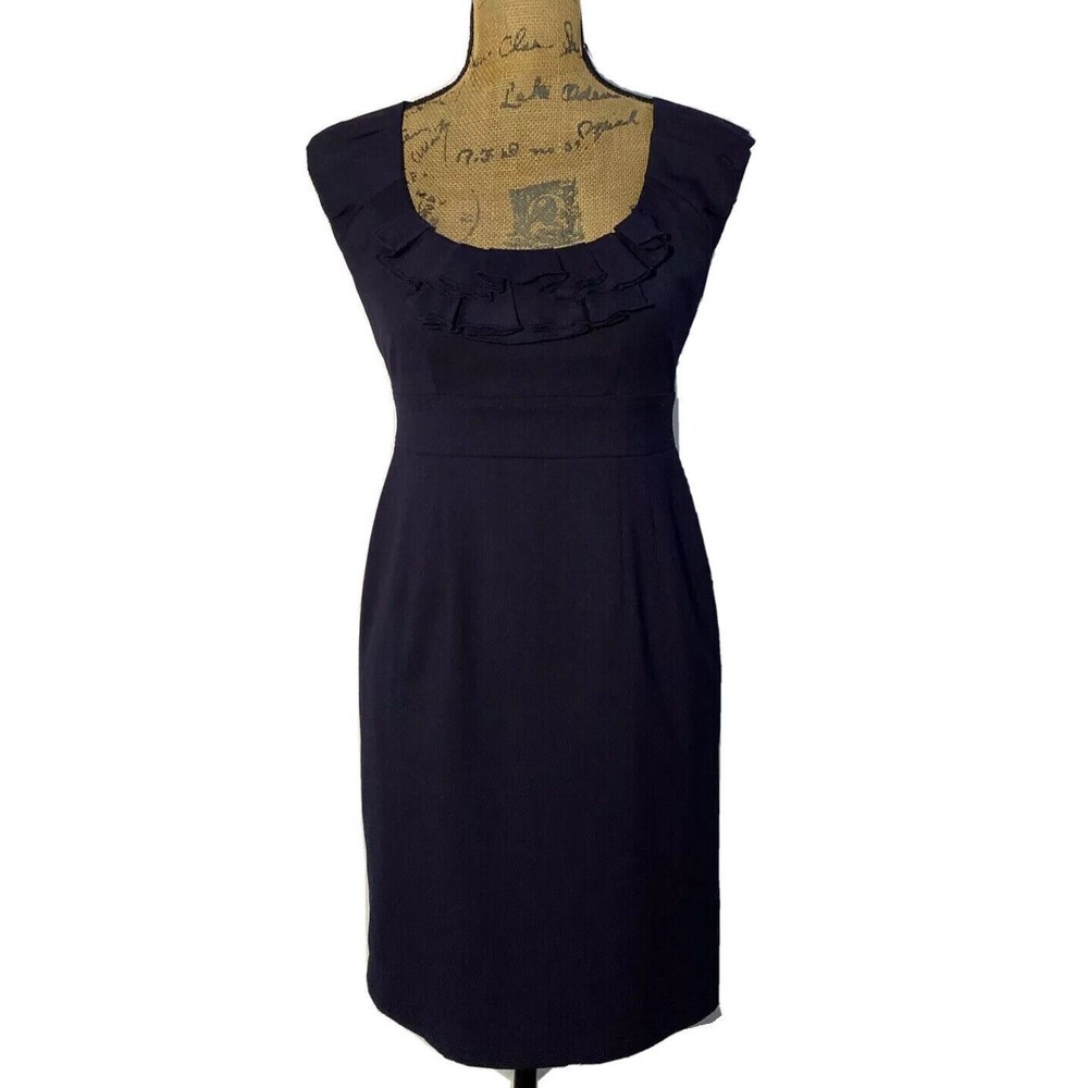 Banana Republic Dress 2 P Dark Navy Blue Empire Pleat Neck Washable Work Party
